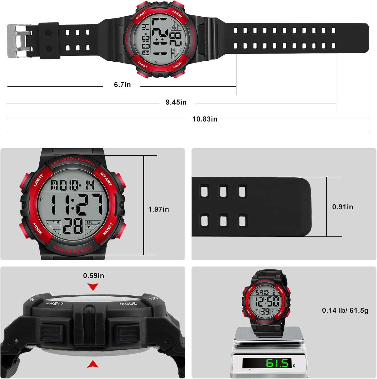 caprock Men's Digital Watches Luminous Water Resistant 5ATM Digital Sports Watch with Rubber Strap LED Display Wrist Watch Alarm Stopwatch - Imagen 4