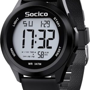 SOCICO Men's Digital Sports Military Waterproof Chronograph Watch with LED Illumination Alarm Date