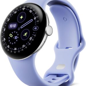 Google Pixel Watch 4 (41mm) - Android Smartwatch with Fitness Tracking, and Gemini Support - Polished Silver Aluminum Case - Lilac Sport Strap - LTE