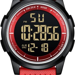 GOLDEN HOUR Men's Ultrathin Sports Waterproof Digital Watches with Wide Angle Screen Rubber Strap Wristwatch for Men Women