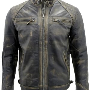 Infinity Leather Men's Classic Quilted Leather Jacket Retro Vintage Biker Style