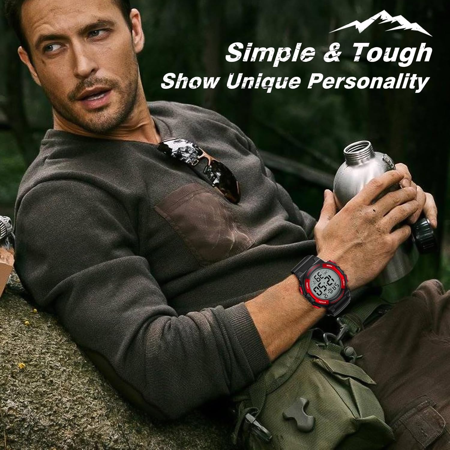 caprock Men's Digital Watches Luminous Water Resistant 5ATM Digital Sports Watch with Rubber Strap LED Display Wrist Watch Alarm Stopwatch - Imagen 6