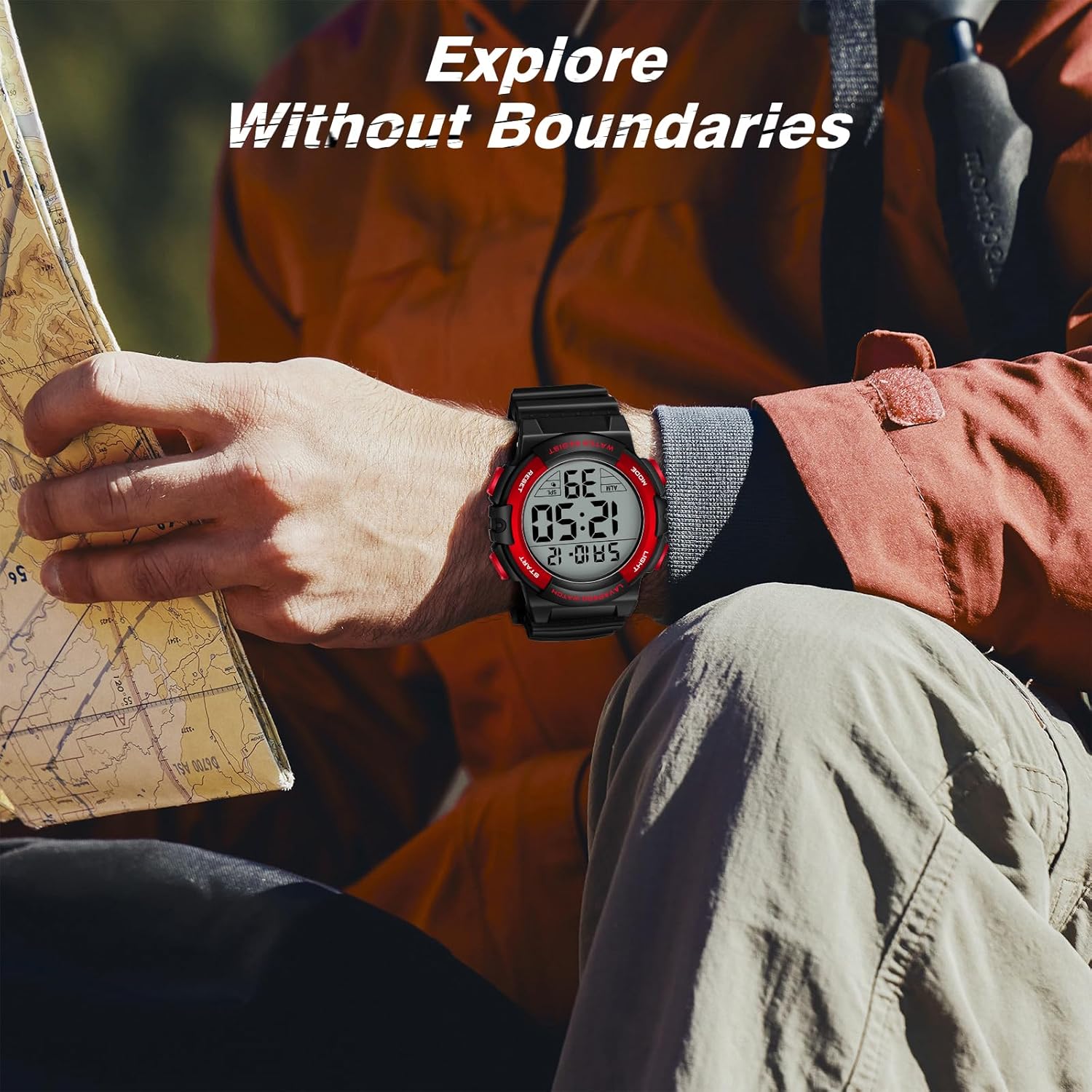 caprock Men's Digital Watches Luminous Water Resistant 5ATM Digital Sports Watch with Rubber Strap LED Display Wrist Watch Alarm Stopwatch - Imagen 7